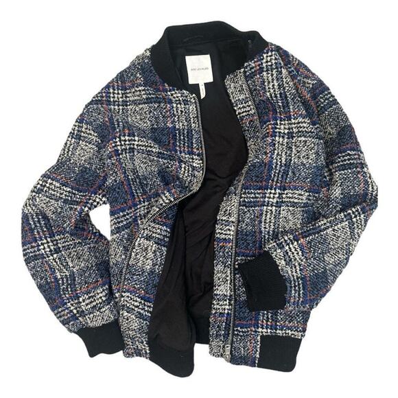 Avec Les Filles - Woman's Plaid Tweed Bomber Jacket Size Medium - Picture 10 of 13
